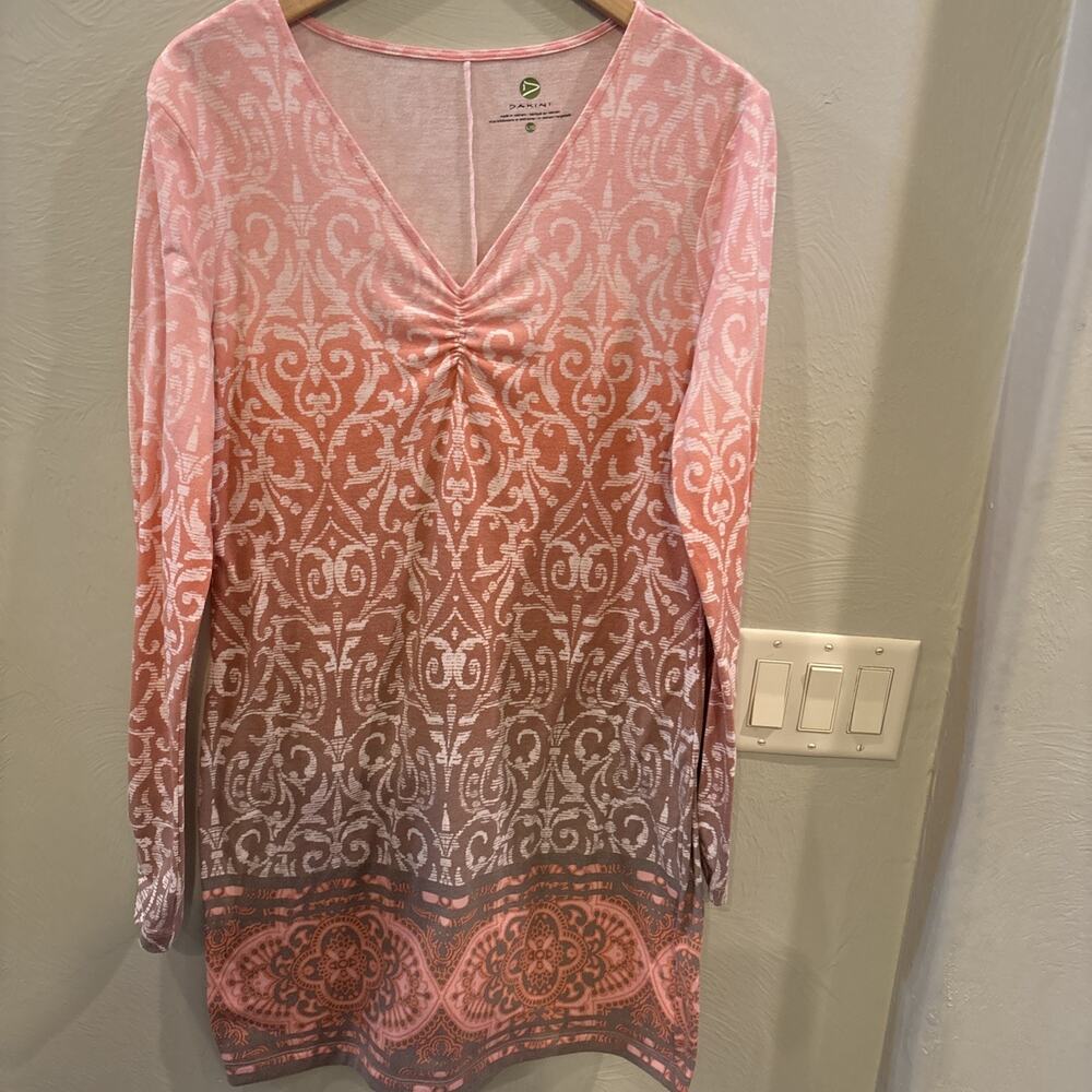 Dakini‎ Womens L Taupe/Orange Dress Patterned Knit Cinched Long Sleeve Outdoor